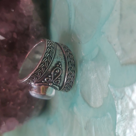 Wide Band Vintage Style Larimar Ring Size 7 - Picture 7 of 9